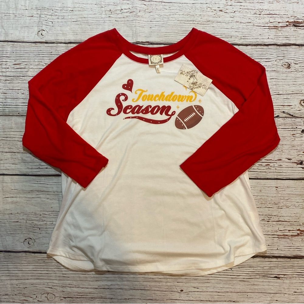 Touchdown Season Women’s Raglan Shirt - Red & White Jersey